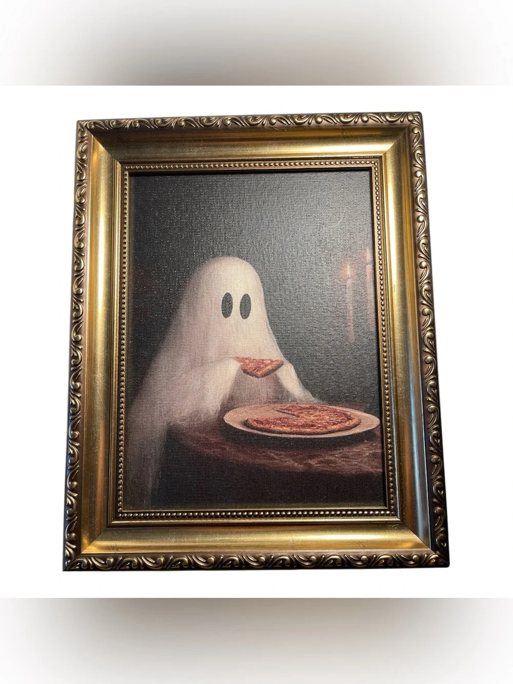 Ghost Eating Pizza Wall Art Picture Frame - NWT *